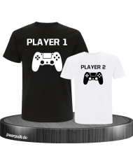 T-Shirt-Set Vater und Sohn Player One / Two für Gaming Fans