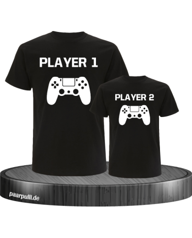 Vater und Sohn T-Shirt Set Controller Player in schwarz