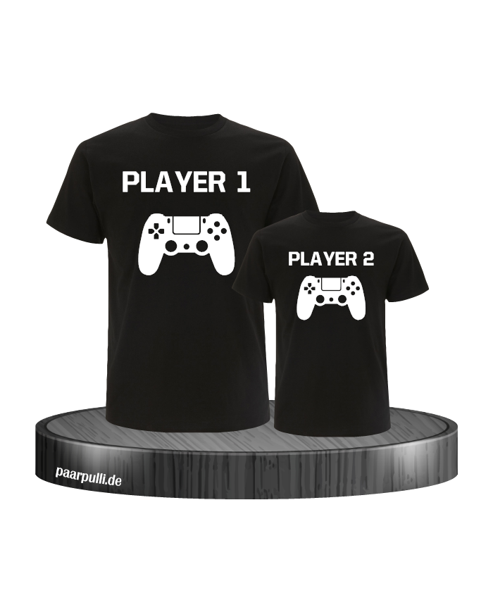 Vater und Sohn T-Shirt Set Controller Player in schwarz