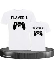 Vater und Sohn T-Shirt Set Controller Player in weiß