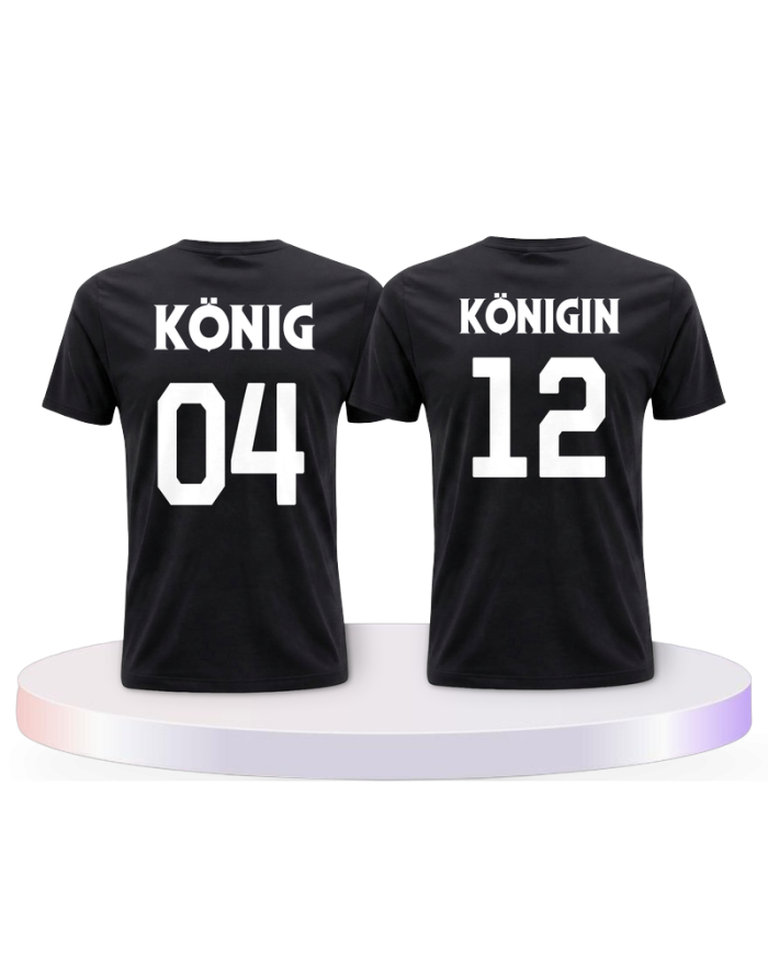 König & Königin mit Wunschzahlen Couple T-Shirts kaufen | Paarpulli