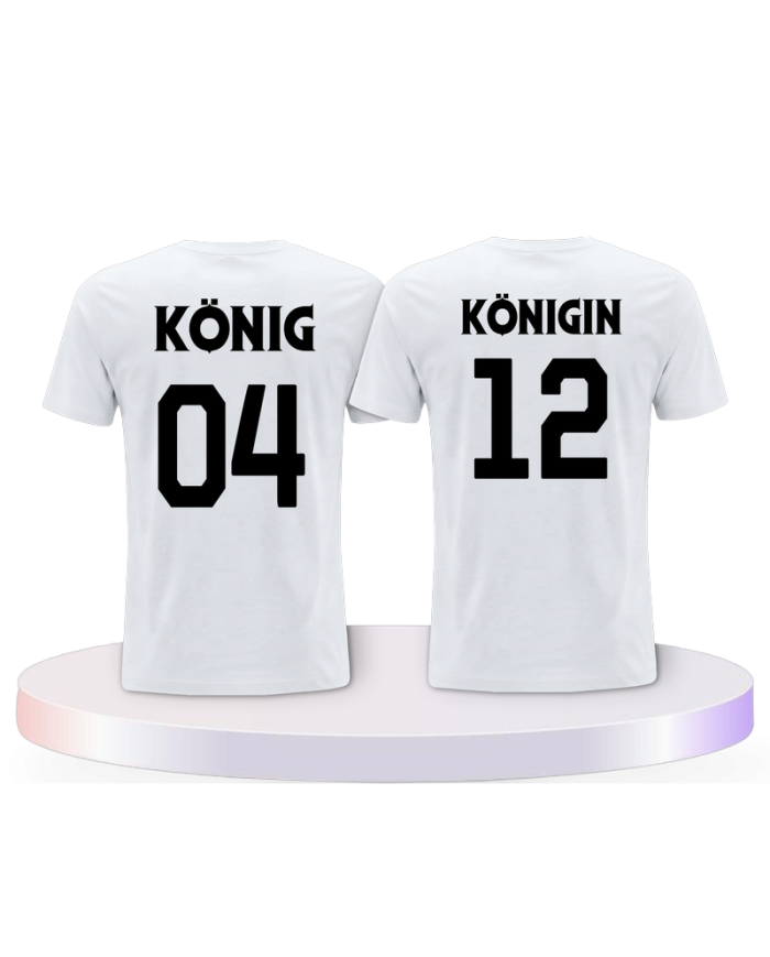 König & Königin mit Wunschzahlen Couple T-Shirts kaufen | Paarpulli