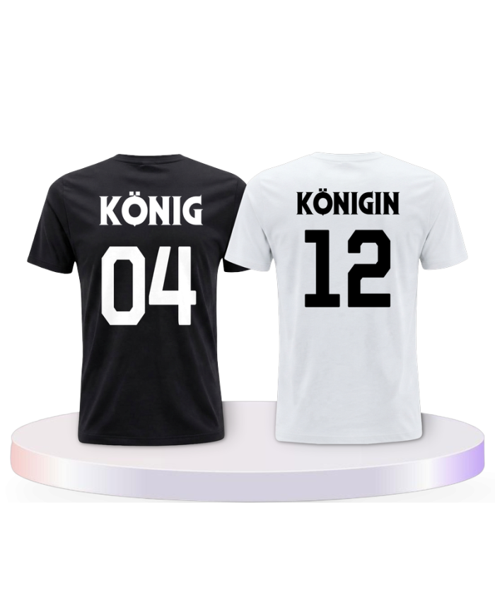 König & Königin mit Wunschzahlen Couple T-Shirts kaufen | Paarpulli
