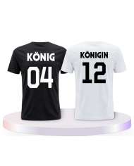 König & Königin mit Wunschzahlen Couple T-Shirts kaufen | Paarpulli