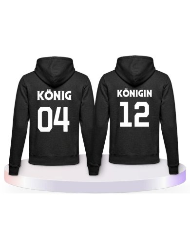 König & Königin mit Wunschzahlen Couple Hoodies kaufen | Paarpulli