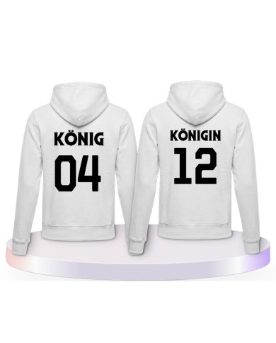 König & Königin mit Wunschzahlen Couple Hoodies kaufen | Paarpulli