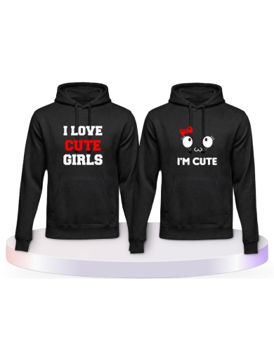I Love Cute Girls Pärchen Hoodies mit Herz | Paarpulli