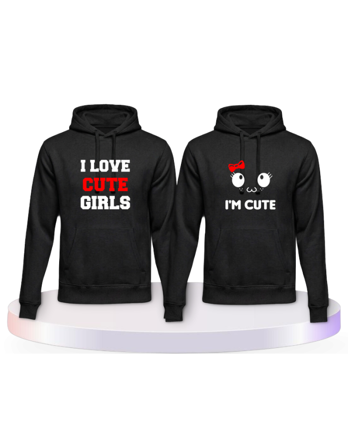I Love Cute Girls Pärchen Hoodies mit Herz | Paarpulli