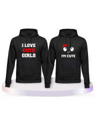 I Love Cute Girls Pärchen Hoodies mit Herz | Paarpulli