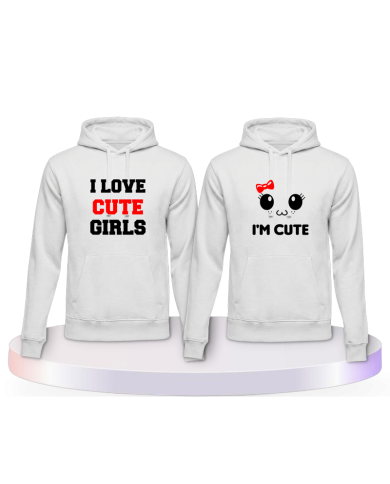 I Love Cute Girls Pärchen Hoodies mit Herz | Paarpulli
