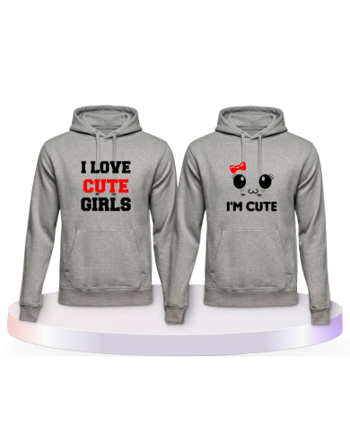 I Love Cute Girls Pärchen Hoodies mit Herz | Paarpulli