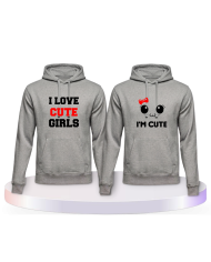I Love Cute Girls Pärchen Hoodies mit Herz | Paarpulli