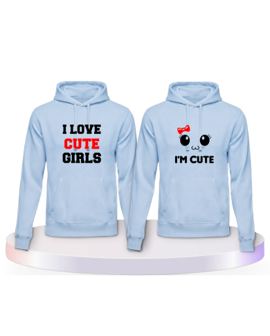 I Love Cute Girls Pärchen Hoodies mit Herz | Paarpulli