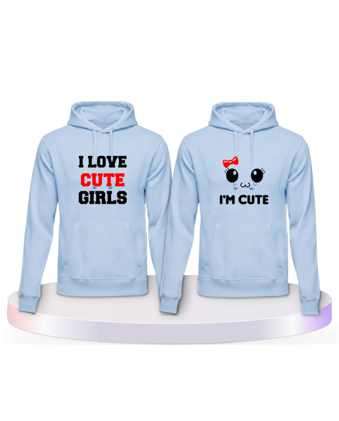 I Love Cute Girls Pärchen Hoodies mit Herz | Paarpulli