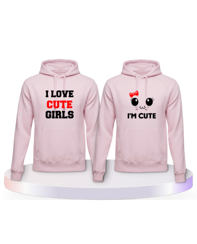 I Love Cute Girls Pärchen Hoodies mit Herz | Paarpulli