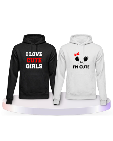 I Love Cute Girls Pärchen Hoodies mit Herz | Paarpulli