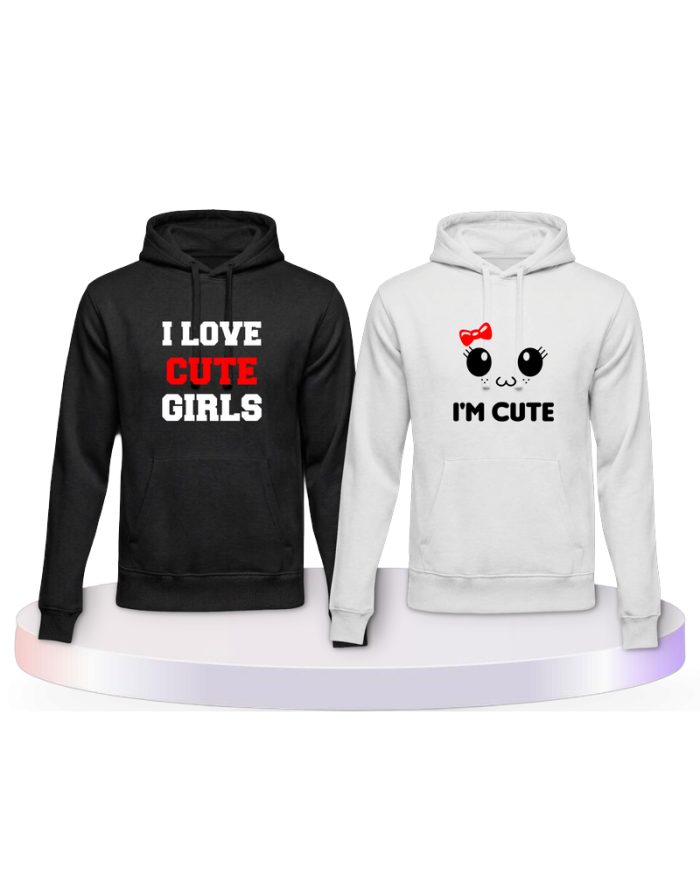 I Love Cute Girls Pärchen Hoodies mit Herz | Paarpulli