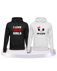 I Love Cute Girls Pärchen Hoodies mit Herz | Paarpulli