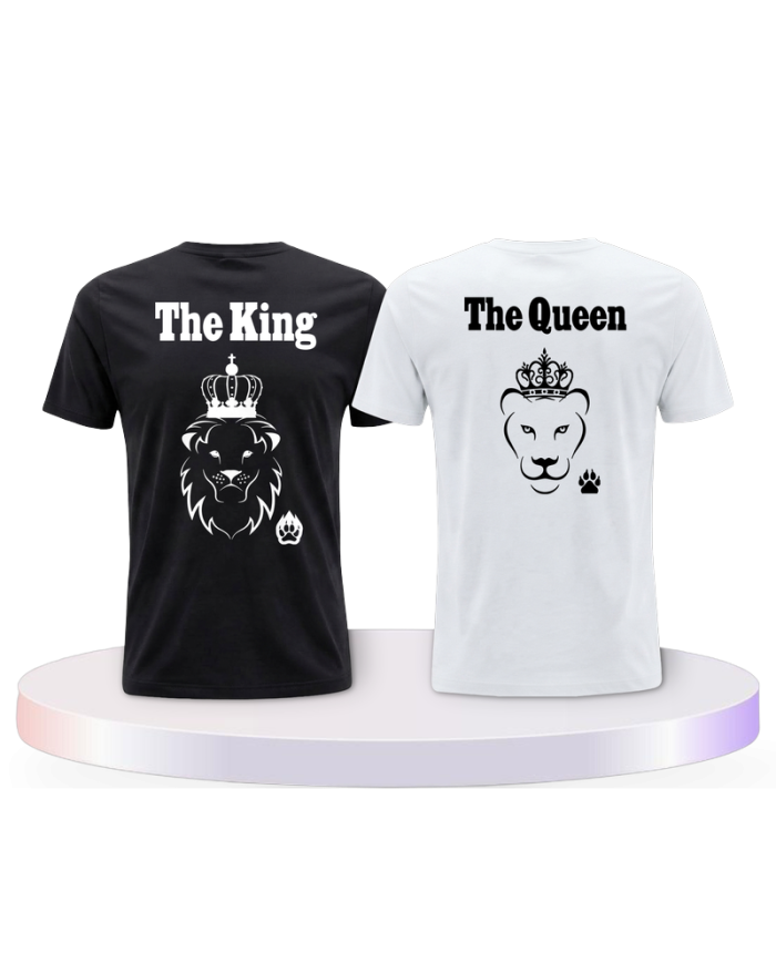 King & Queen Löwen Design Couple T-Shirts kaufen | Paarpulli