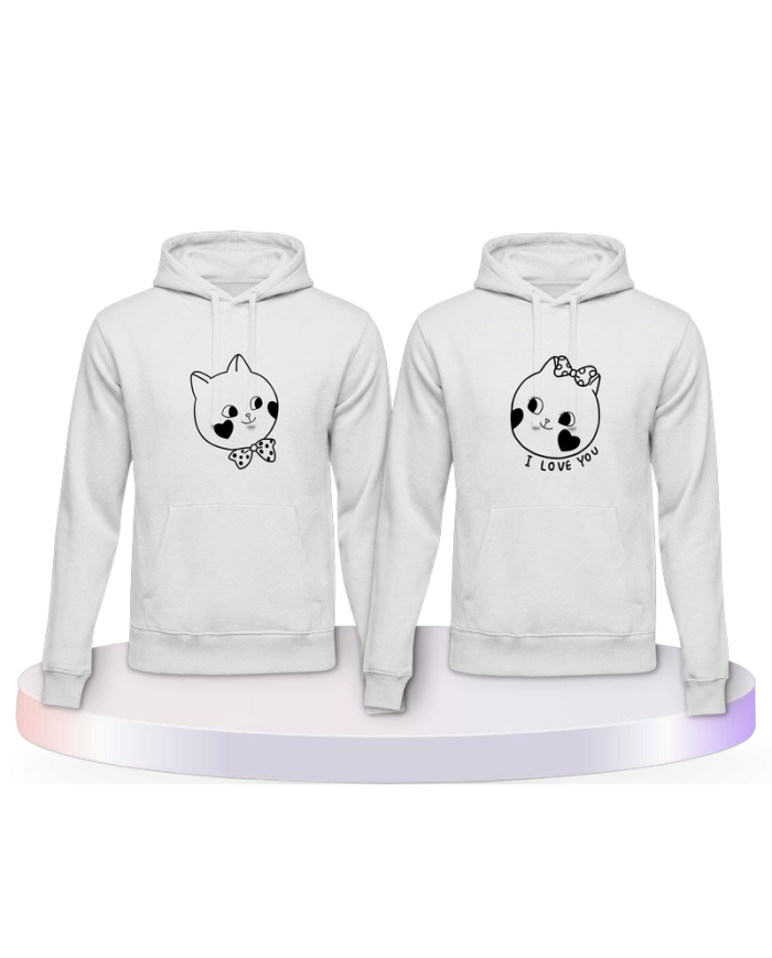 Süße Gesichter im Comic Design Couple Hoodies kaufen | Paarpulli