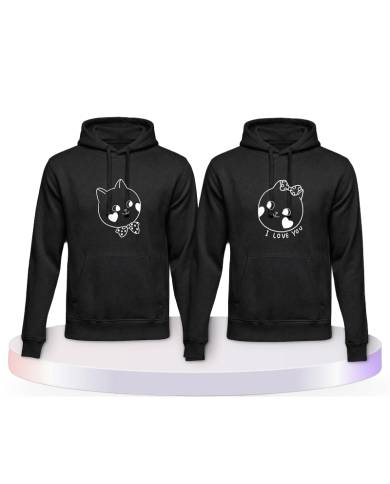 Süße Gesichter im Comic Design Couple Hoodies kaufen | Paarpulli