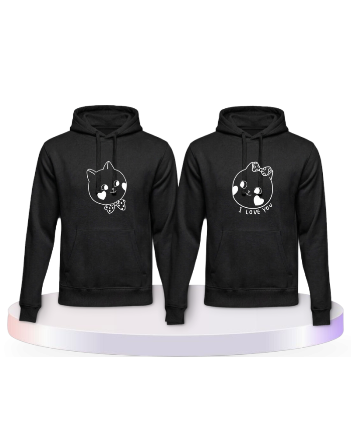 Süße Gesichter im Comic Design Couple Hoodies kaufen | Paarpulli