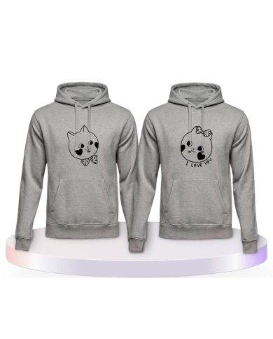 Süße Gesichter im Comic Design Couple Hoodies kaufen | Paarpulli