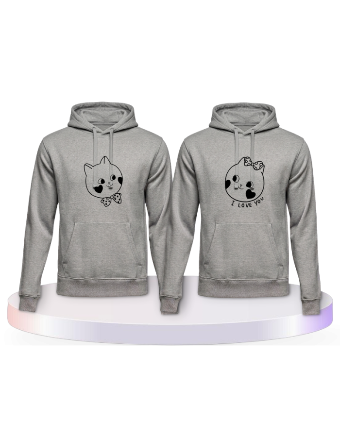 Süße Gesichter im Comic Design Couple Hoodies kaufen | Paarpulli