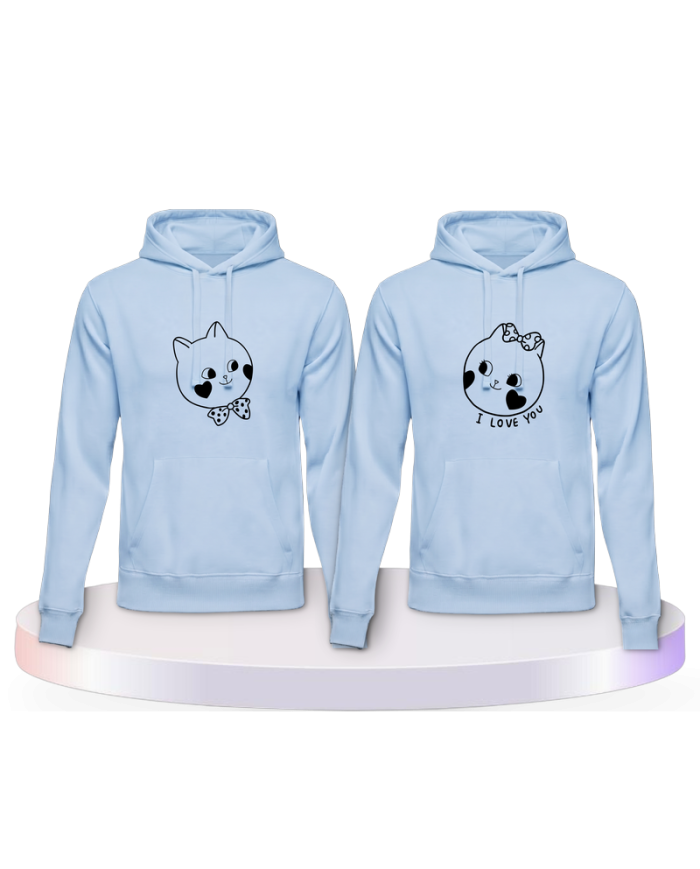 Süße Gesichter im Comic Design Couple Hoodies kaufen | Paarpulli