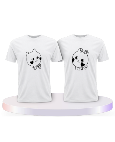 Süße Gesichter im Comic Design Couple T-Shirts kaufen | Paarpulli