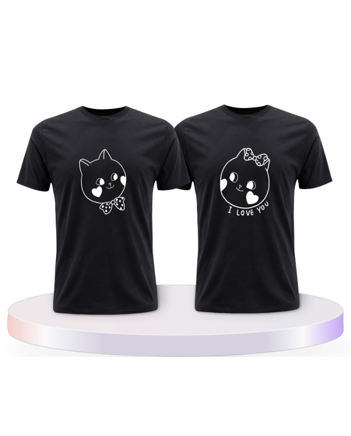 Süße Gesichter im Comic Design Couple T-Shirts kaufen | Paarpulli