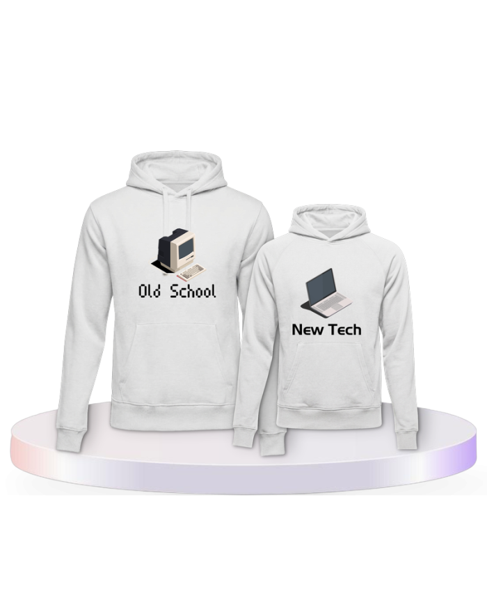 Old School New Tech Erwachsen und Kind Pärchen Hoodies | Paarpulli