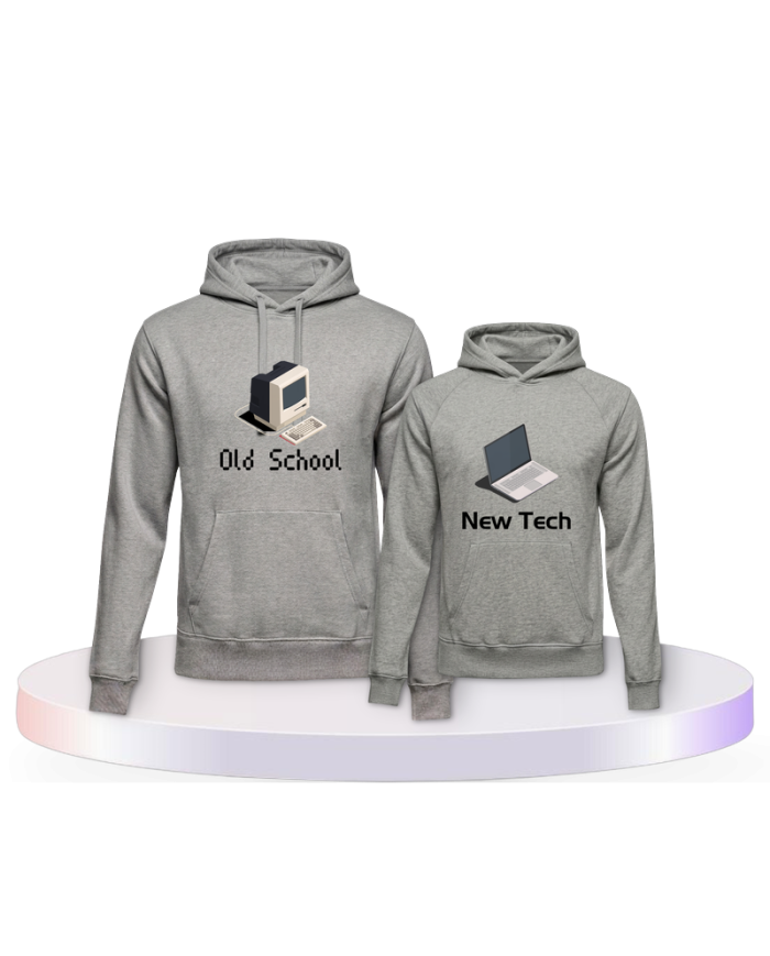 Old School New Tech Erwachsen und Kind Pärchen Hoodies | Paarpulli