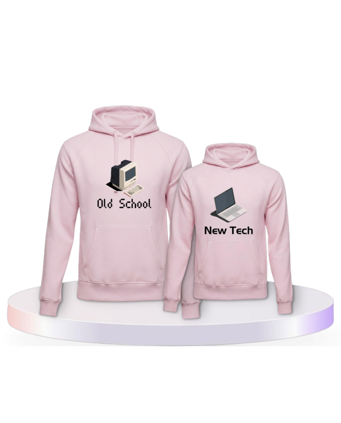 Old School New Tech Erwachsen und Kind Pärchen Hoodies | Paarpulli