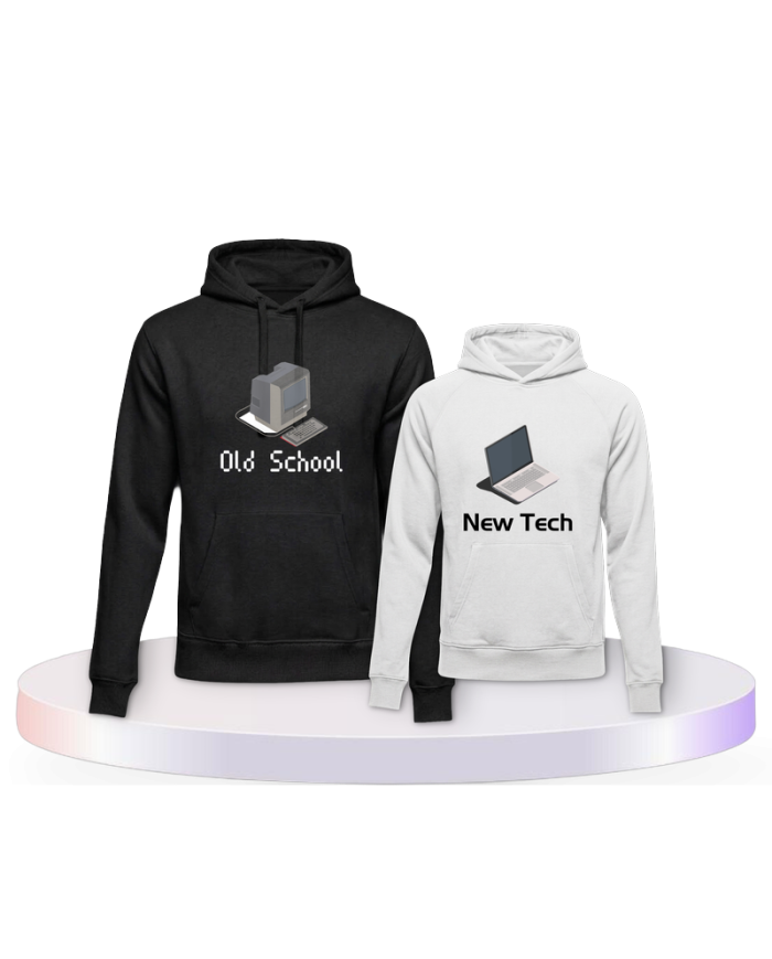 Old School New Tech Erwachsen und Kind Pärchen Hoodies | Paarpulli