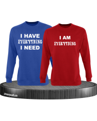 I have everything i need und i am everything partnerlook sweatshirts in blau-rot