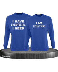 I have everything i need und i am everything partnerlook sweatshirts in blau