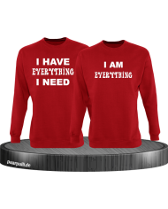 I have everything i need und i am everything partnerlook sweatshirts in rot