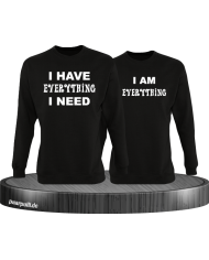I have everything i need und i am everything partnerlook sweatshirts in schwarz