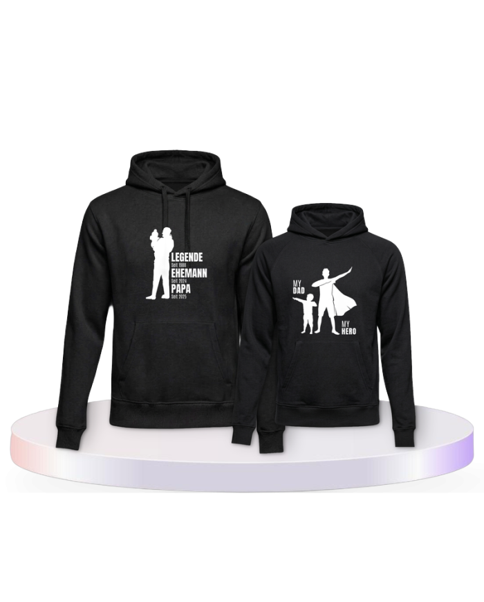 Partnerlook Hoodies mit My Hero My Dad Vater Sohn | Paarpulli
