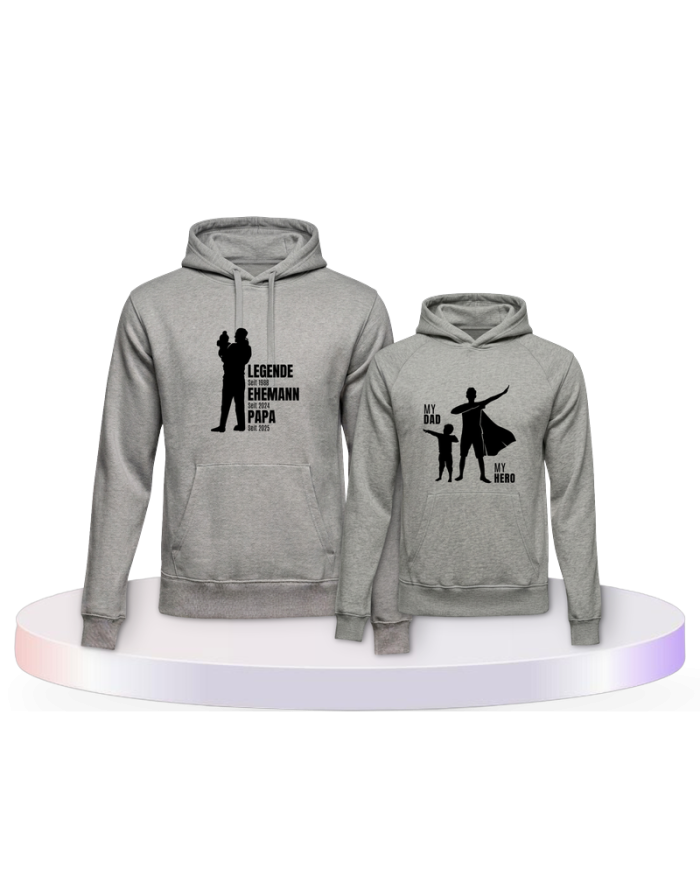 Partnerlook Hoodies mit My Hero My Dad Vater Sohn | Paarpulli