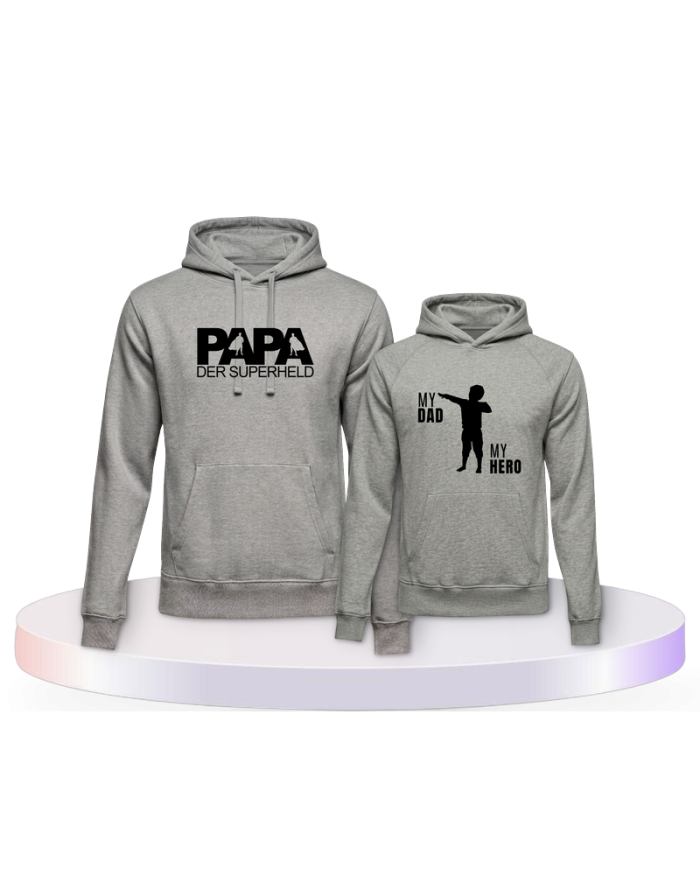 Partnerlook Hoodies mit Papa der Superheld Vater Sohn | Paarpulli