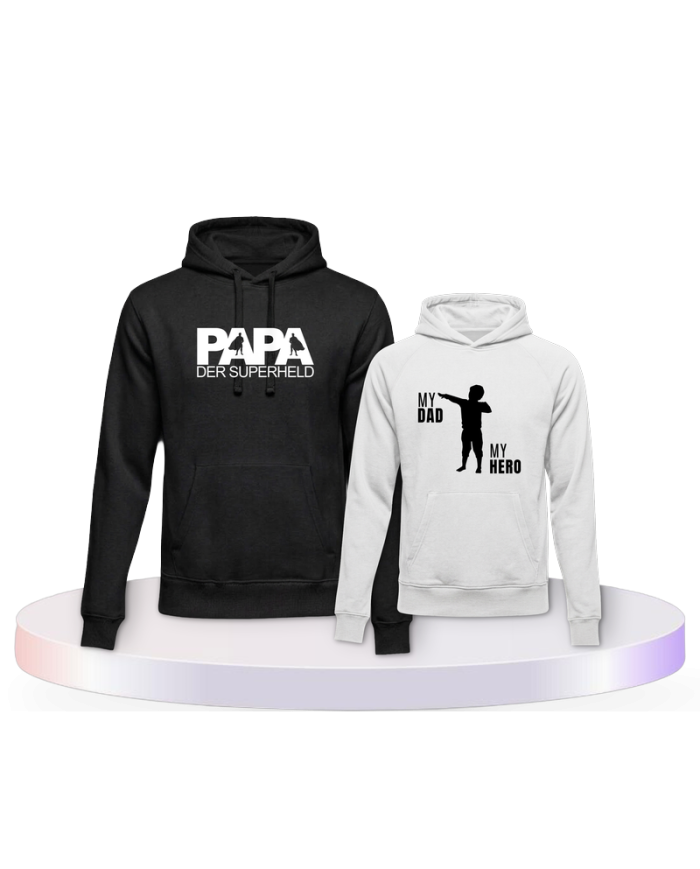 Partnerlook Hoodies mit Papa der Superheld Vater Sohn | Paarpulli