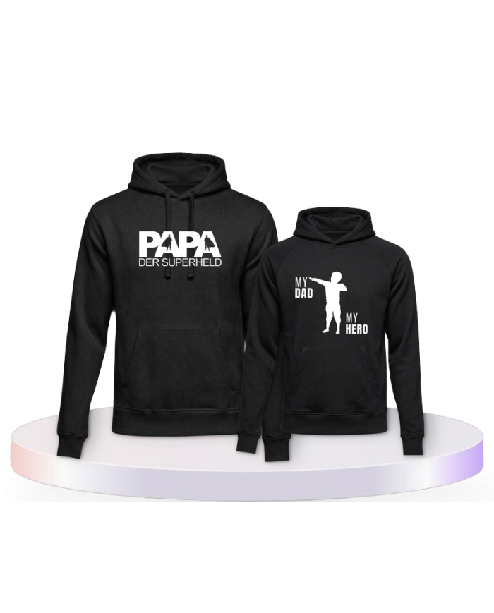 Partnerlook Hoodies mit Papa der Superheld Vater Sohn | Paarpulli