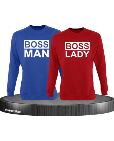 Boss Man und Boss Lady Partnerlook Sweatshirts in blau-rot