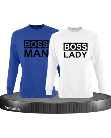 Boss Man und Boss Lady Partnerlook Sweatshirts in blau-weiß