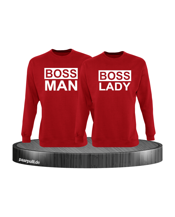 Boss Man und Boss Lady Partnerlook Sweatshirts in Rot Boss Man und Boss Lady Partnerlook Sweatshirts in Rot