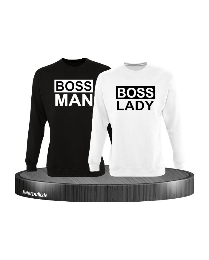 Boss Man und Boss Lady Partnerlook Sweatshirts in schwarz-weiß