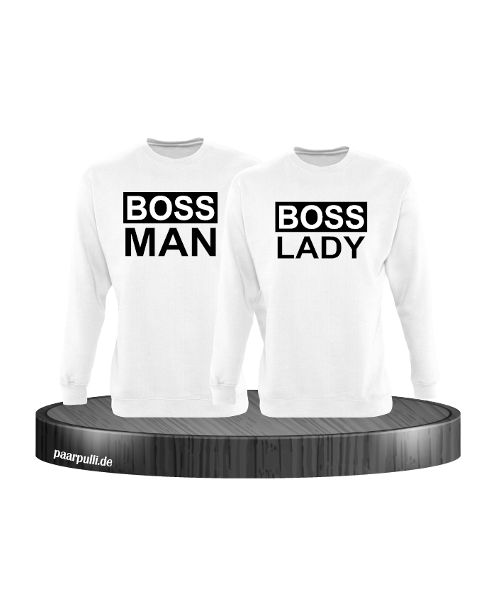 Boss Man und Boss Lady Partnerlook Sweatshirts in weiß