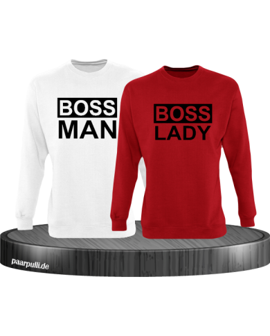 Boss Man und Boss Lady Partnerlook Sweatshirts in Rot-weiß